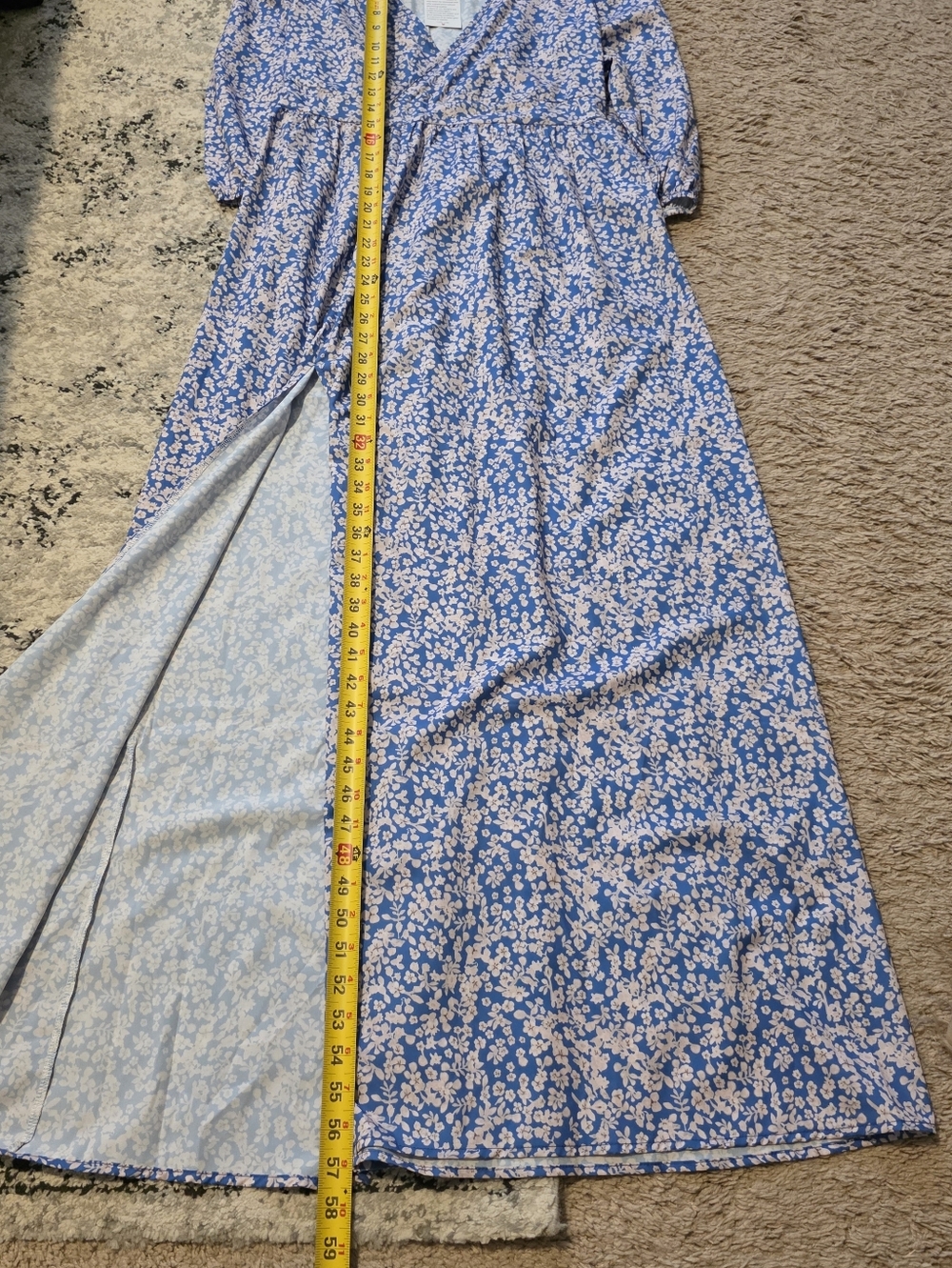 Floral High Slit Plunging Vneck Maxi Dress Womens L Blue Nwt Cottage Core Preppy - Picture 7 of 8